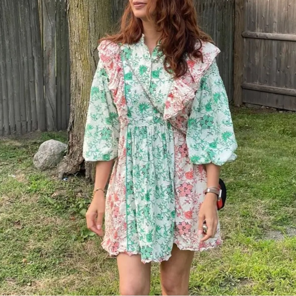 Designer Hofmann Copenhagen Erika Floral Ruffle Babydoll Mini Dress EU 44 US 12